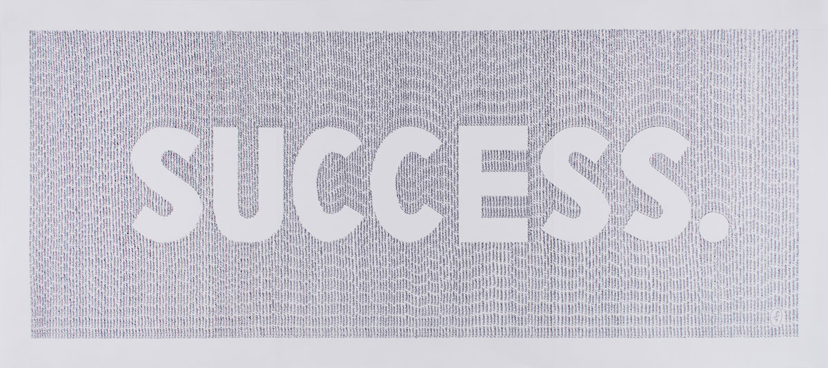 The word "success" spelled out across a gray background with a period at the end