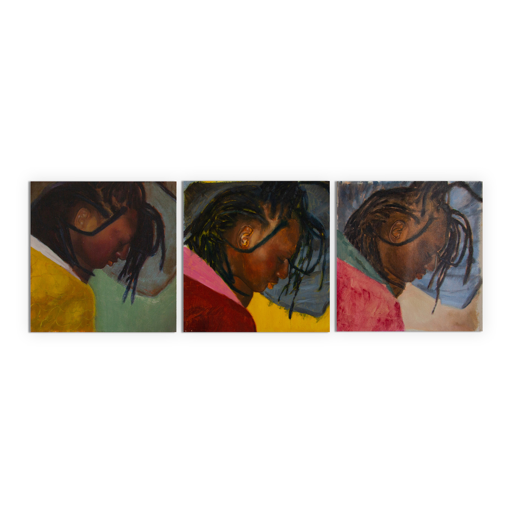 Close up of three separate images of people sleeping on their sides