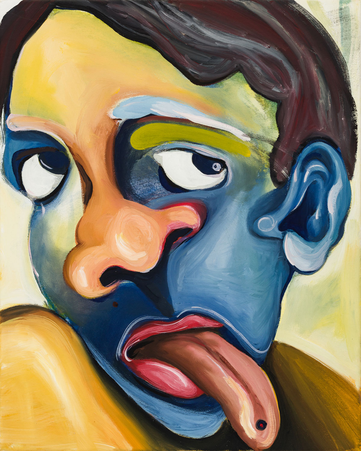 Man's face with tongue hanging out