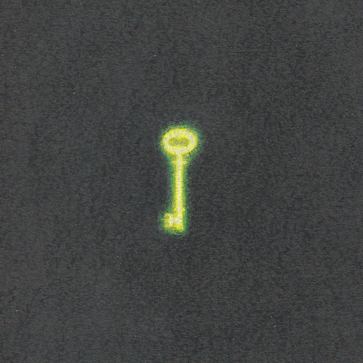 Glowing yellow key against a black background