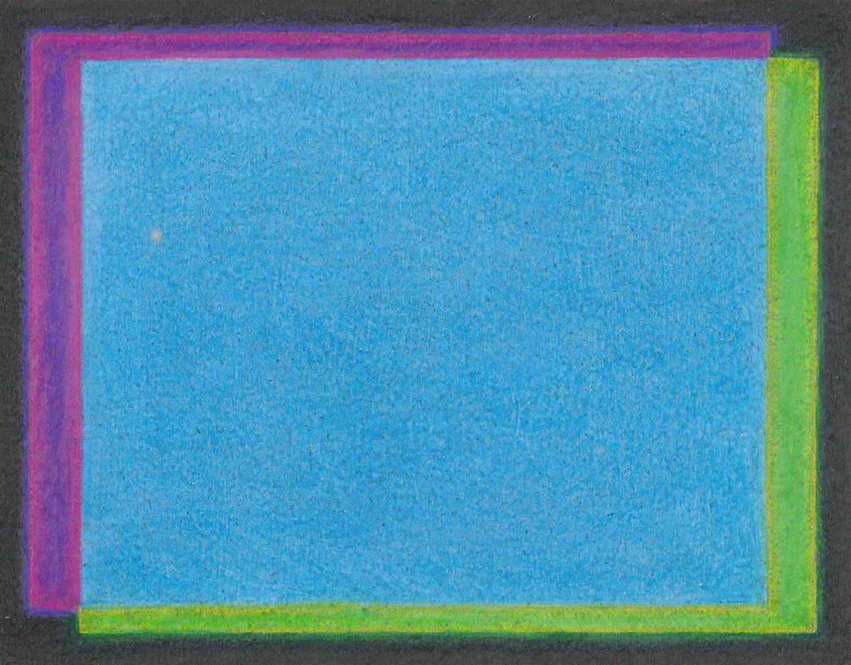 Blue square with borders of purple and green