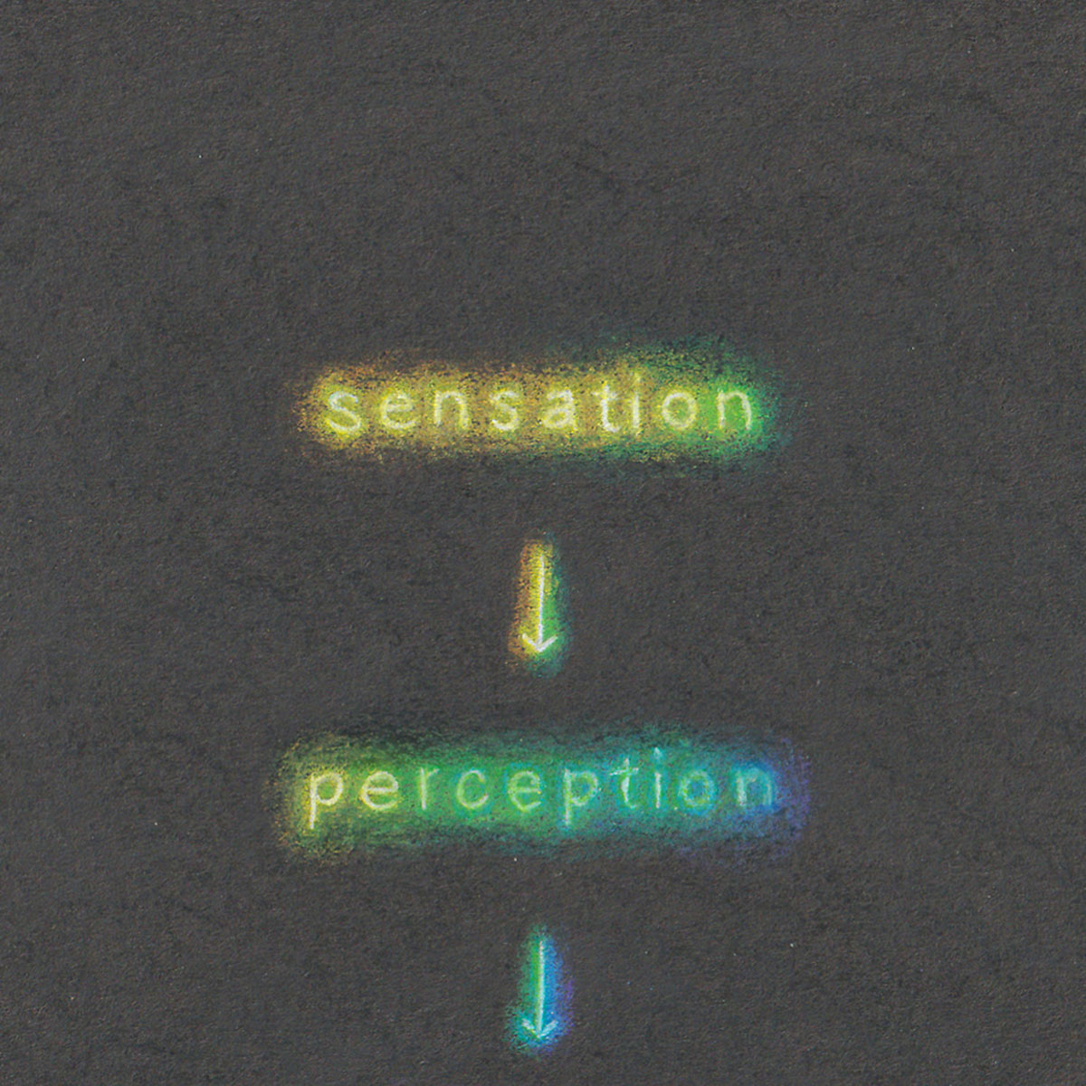 Rainbow text of yellow, green, and blue against a black background