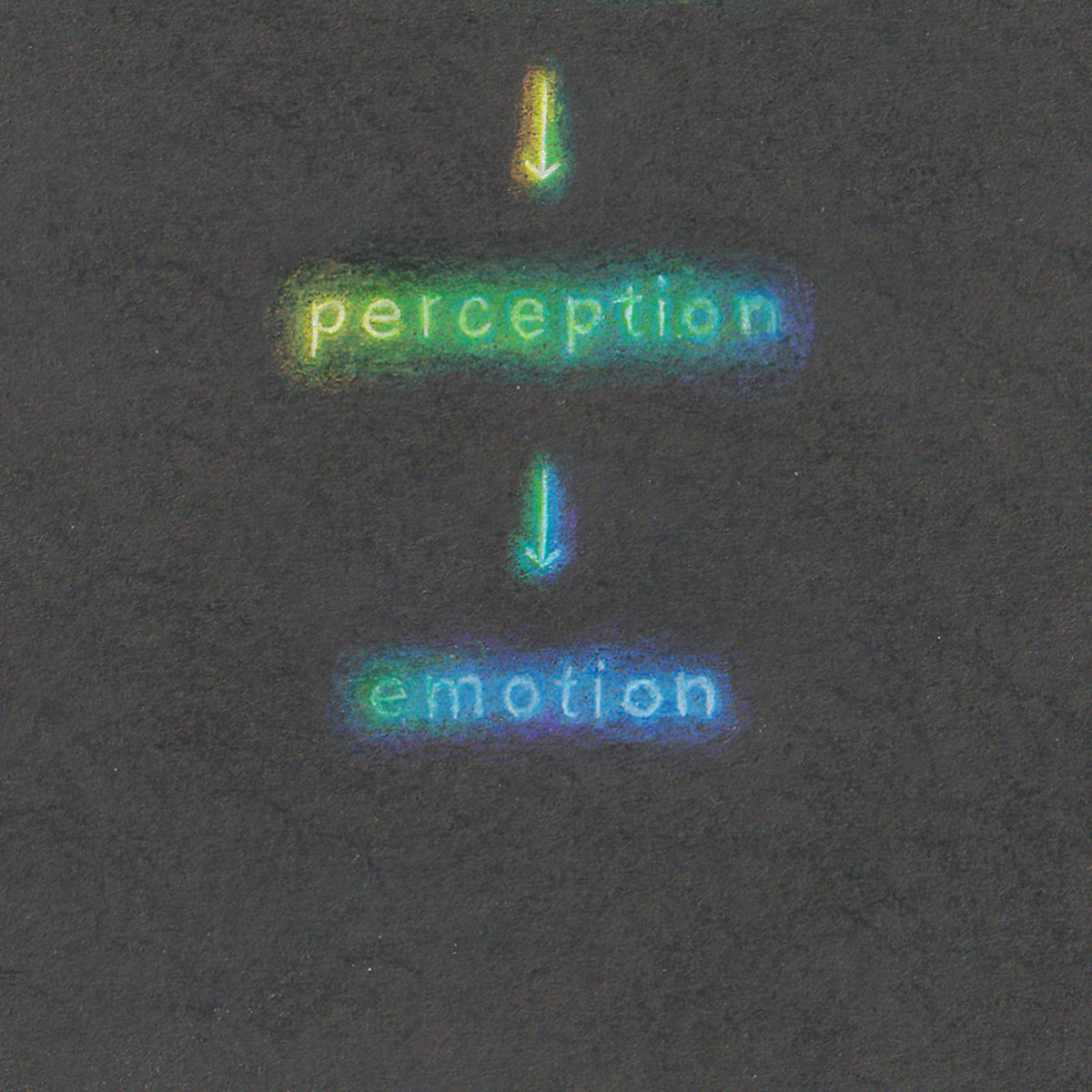 Rainbow text of yellow, green, and blue against a black background