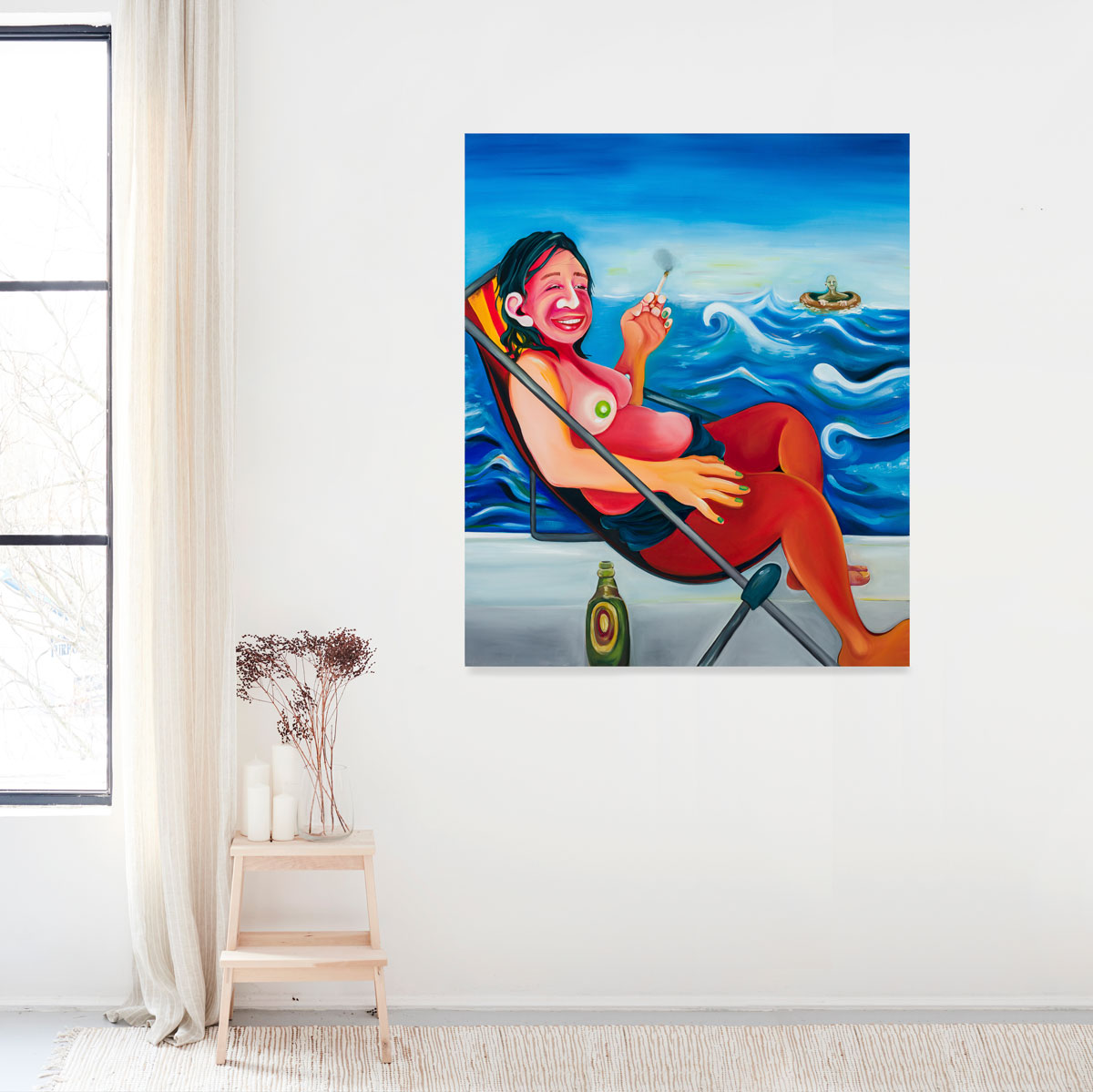 Woman sunbathing by the ocean